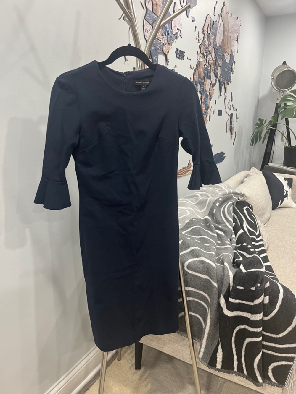 Banana Republic Navy Midi Dress with Fluted Sleeves